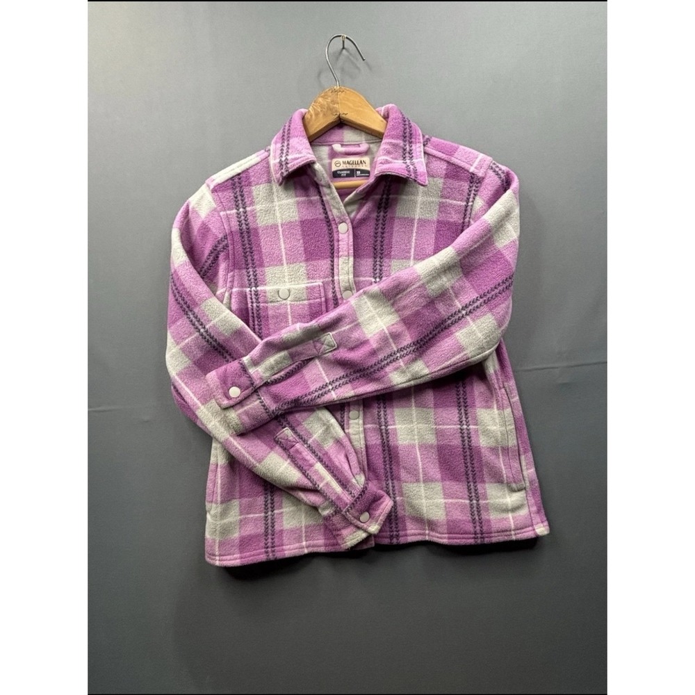 Magellan Outdoors Fleece Shirt‎ Jacket Womens Purple Plaid Classic Fit XS